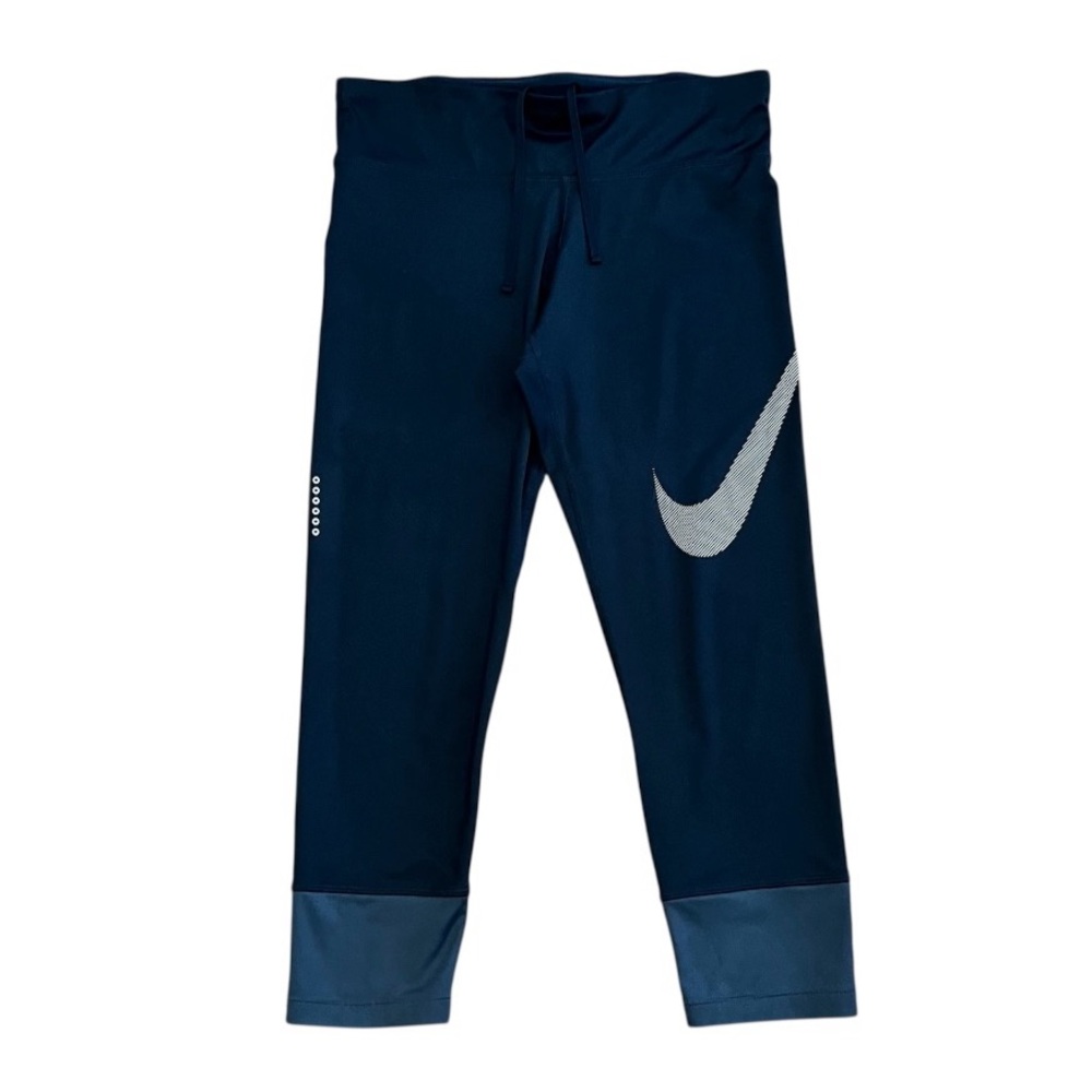NIKE Dri-Fit Size Medium Women's Capri Leggings Big Swoosh Drawstring Yoga Run